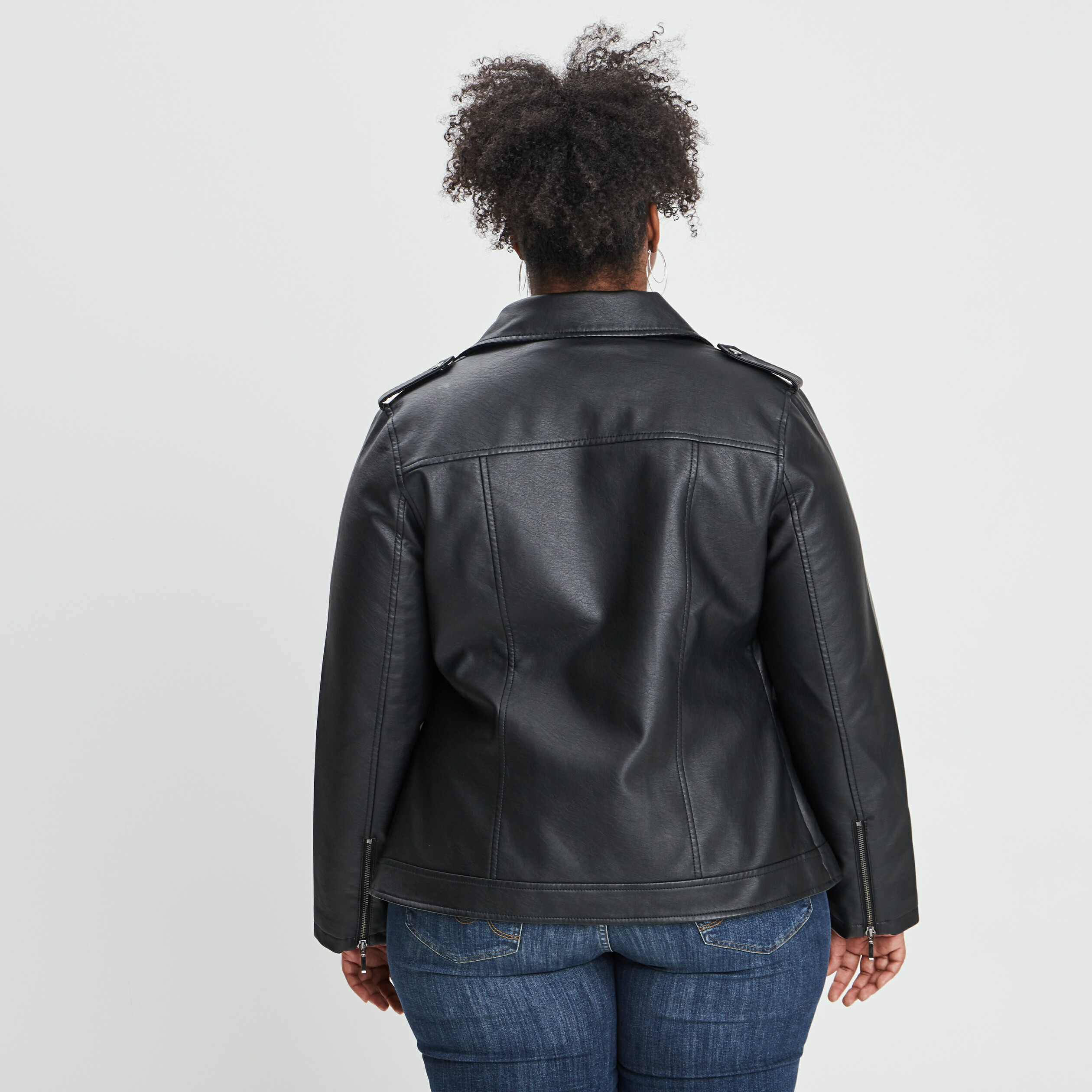 Veste esprit biker simili cuir noir femme grande taille | La Halle