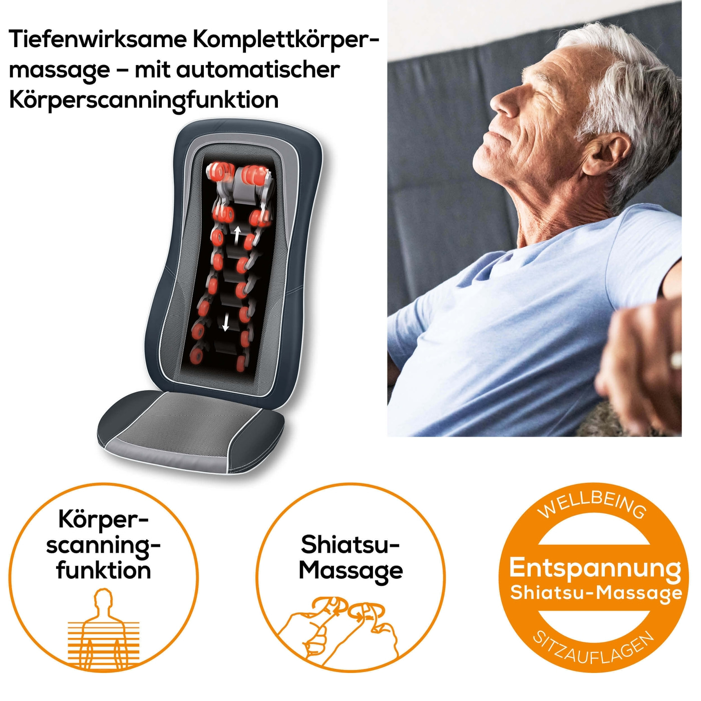Beurer MG 315 Shiatsu Sitzauflage-Massagesitzauflage für tiefenwirksame Shiatsu, Rolling und Swing Massage
