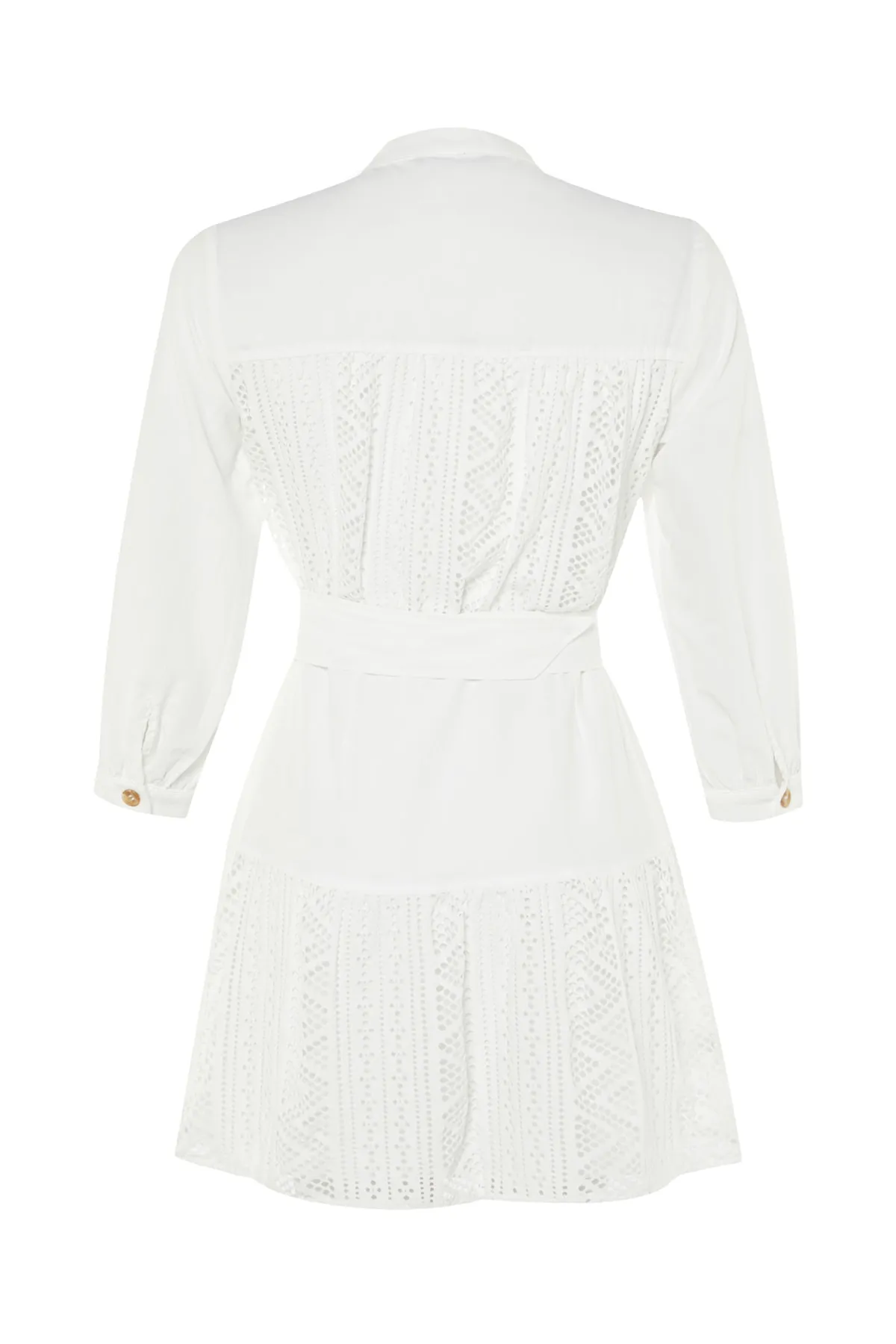 Trendyol Collection  Ecrufarbenes, gewebtes Mini-Hemdkleid mit Gürtel und Stickerei TWOSS23EL00296
