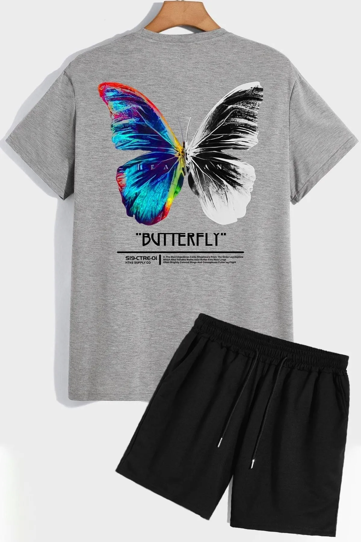 trendypassion  Shorts-T-Shirt-Trainingsanzug-Set mit Schmetterlings-Rückendruck