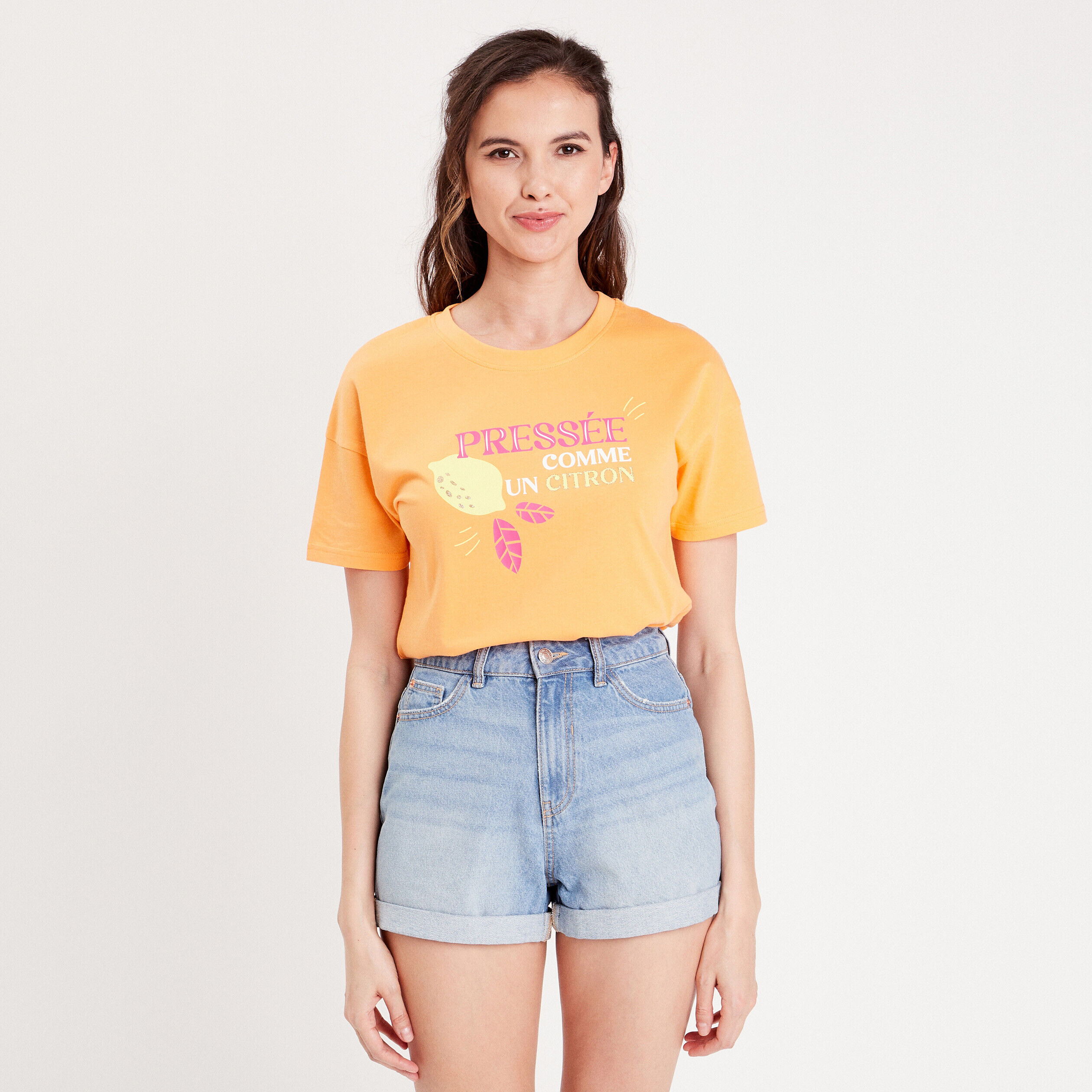 T-shirt manches courtes rose saumon femme | Cache Cache