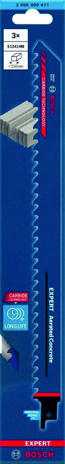 Bosch Blue Zubehör 2608900411 Expert „Porenbeton“ S 1241 HM Säbelsägeblatt 3-teilig