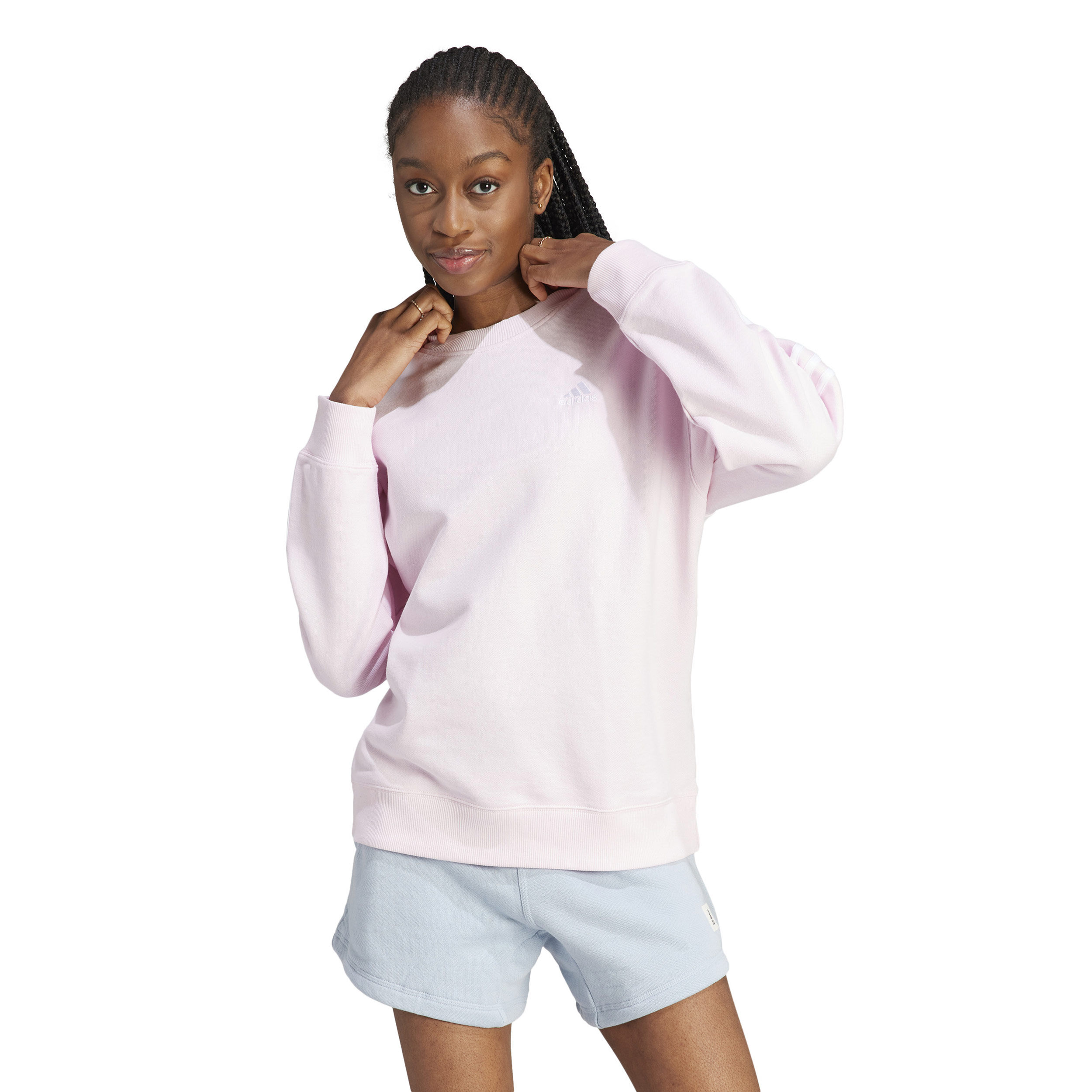 3 Stripes French Terry Sweatshirt Damen - Rosa, Weiß