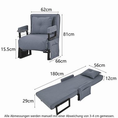 XDeer Relaxsessel 3 in 1 Schlafsofa Schlafsessel Indoor-Liegen mit Kissen, klappbarer Sofasessel Umwandelbare Chaiselongue Gepolsterter