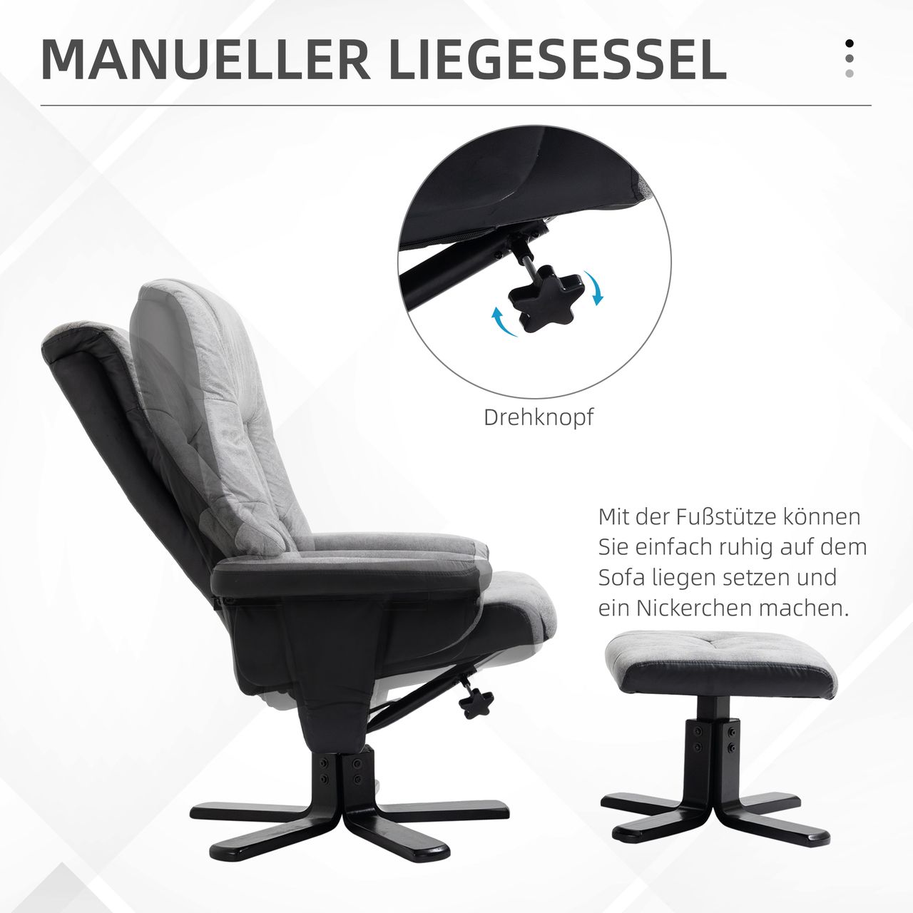 HOMCOM Relaxsessel mit Hocker, Fernsehsessel, Polstersessel mit Liegefunktion