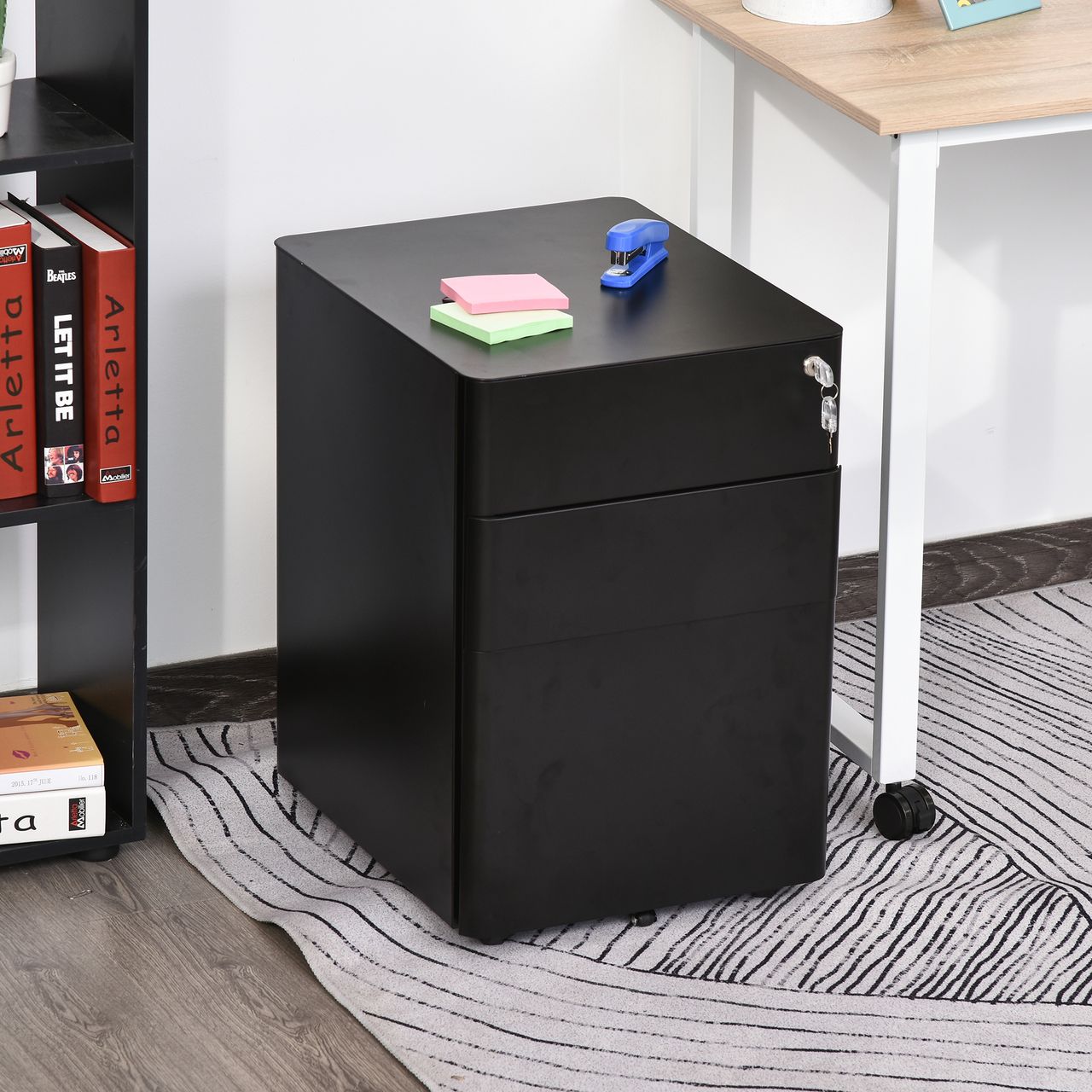 Vinsetto Rollcontainer, mobiler Aktenschrank mit 3 Schubladen, Büroschrank, Aufbewahrung, Stahl, Schwarz, 39 x 48 x 59 cm
