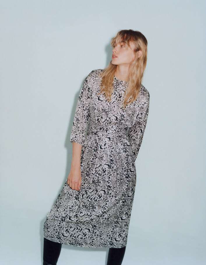 Robe midi blanc cassé imprimé animalier Femme