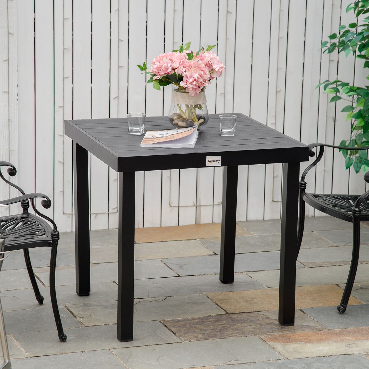 Outsunny Gartentisch für 4 Personen Esstisch Aluminiumtisch Gartenmöbel Loungemöbel pflegeleicht Kunststoff Schwarz 140 x 90 x 74 cm