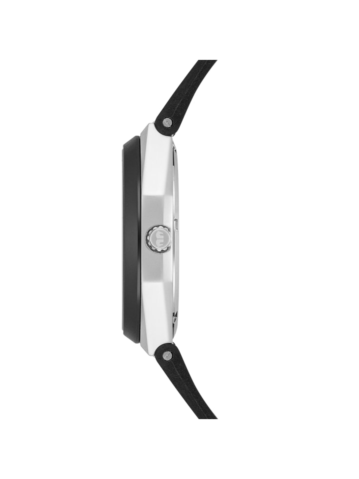 Rhodenwald & Söhne Herren Quarzuhr silber Echtleder/Silikon schwarz in schwarz günstig kaufen 21,5 cm