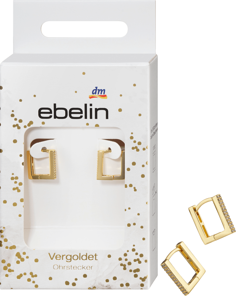 Creolen viereckige Form mit Zirkoniasteinen / vergoldeter Modeschmuck, 2 St