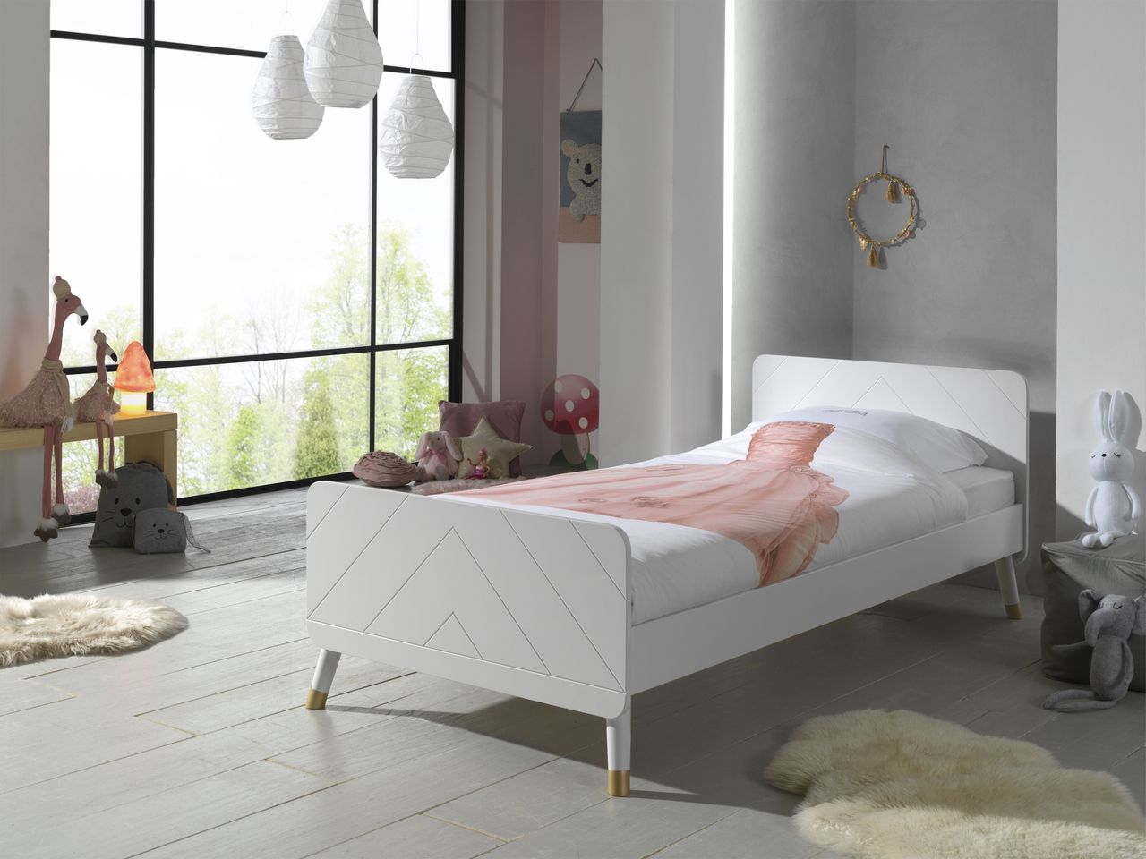 VIPACK BILLY Einzelbett 90 x 200 cm, mit Lattenrost, Ausführung lackiert Satin Weiß