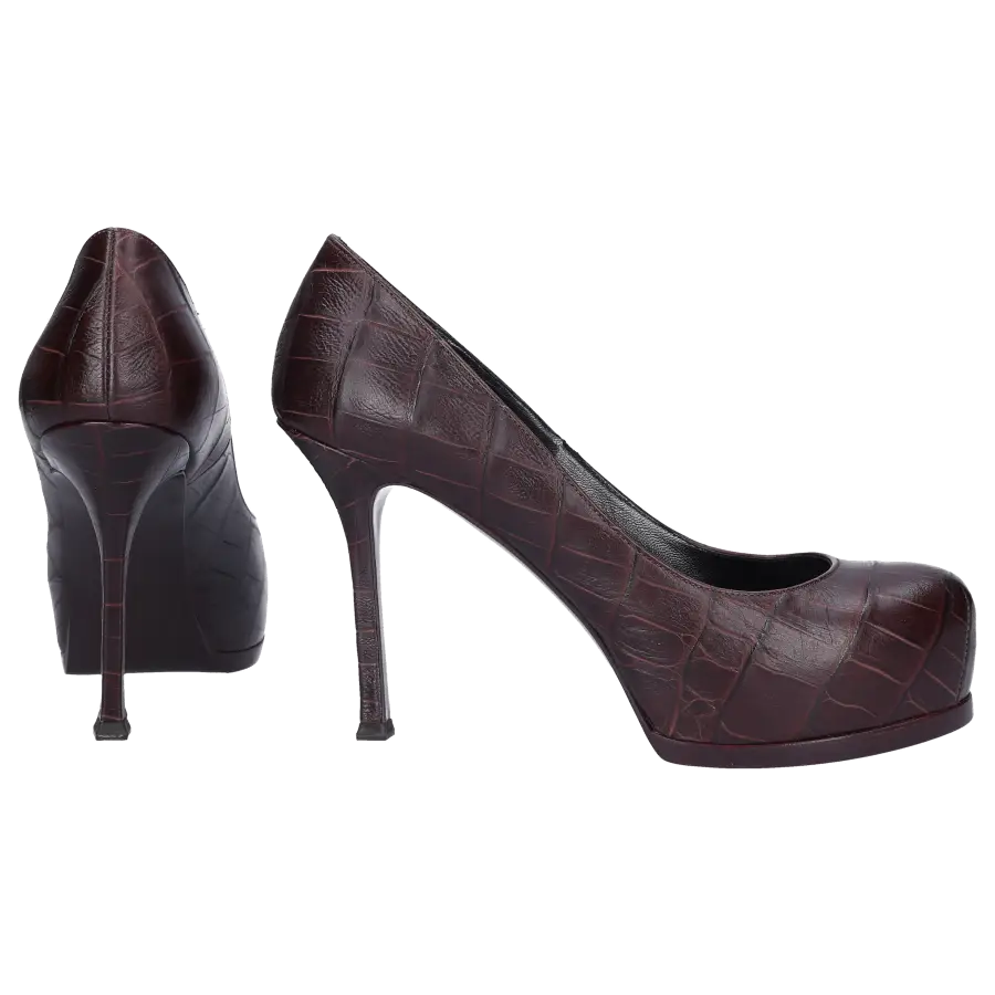 Saint Laurent - Pumps TRIBUTE Kalbsleder Krokodillederprägung bordeaux - rot