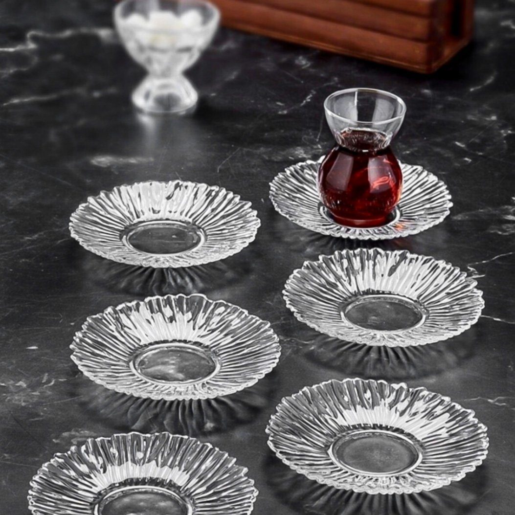 Almina Untertasse 6er Set Teller Glas Glasteller 13cm Unterteller für Teegläser, (6 St)