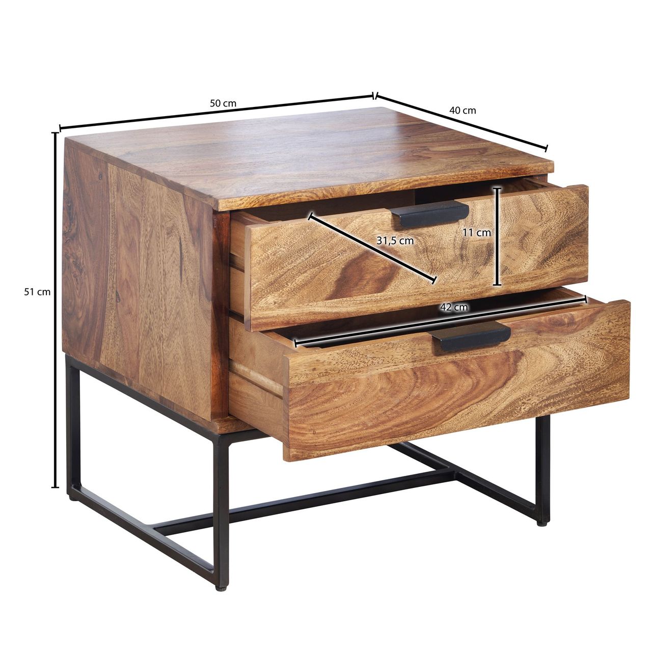 Skyport WOHNLING Nachttisch Boxspringbett Massivholz 50x40x51 cm Nachtkommode Schubladen