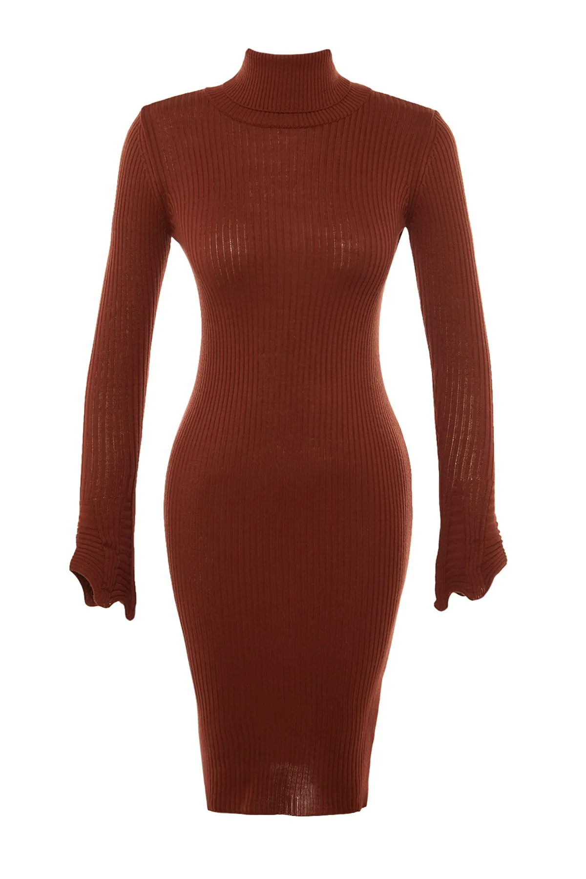 Trendyol Collection  Hellbraunes Strickkleid mit Rüschen und Volants TWOAW20YN0005