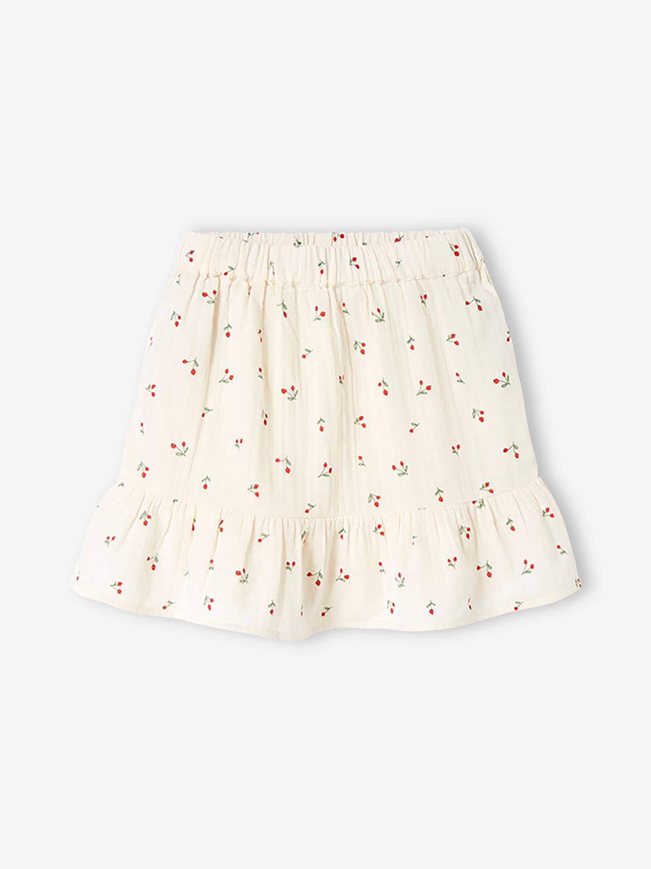 Jupe imprimée en gaze de coton fille vert imprimé