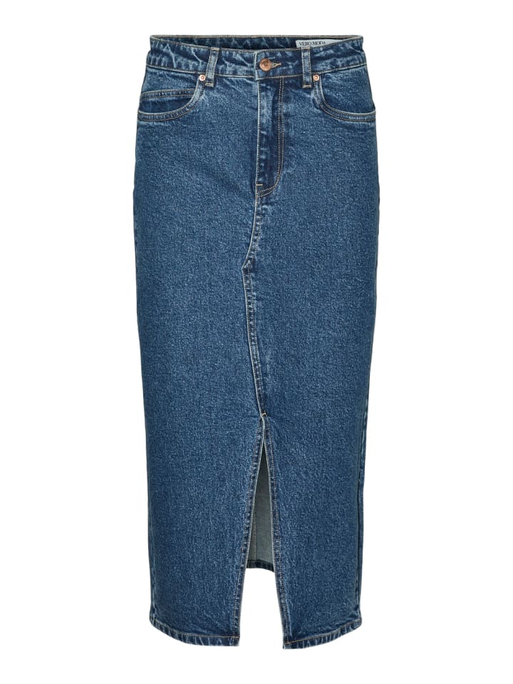 Vero Moda Wadenlanger Denim Jeansrock mit Schlitz 5-Pocket in Blau günstig kaufen