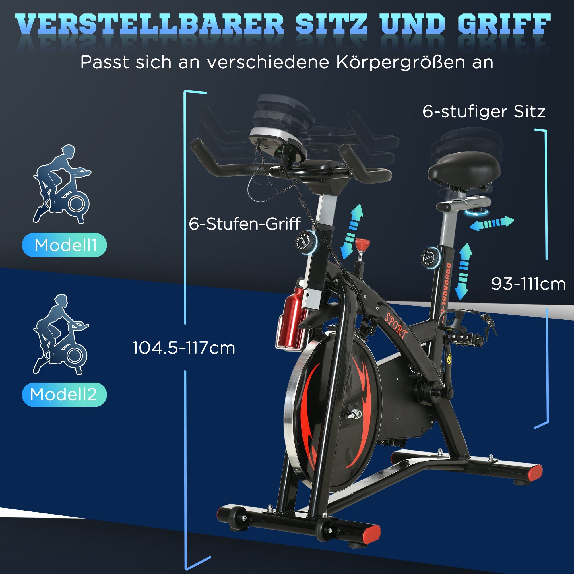 HOMCOM Heimtrainer Fahrradtrainer, höhenverstellbar, 47 x 120 x 117cm, mit LCD-Anzeige