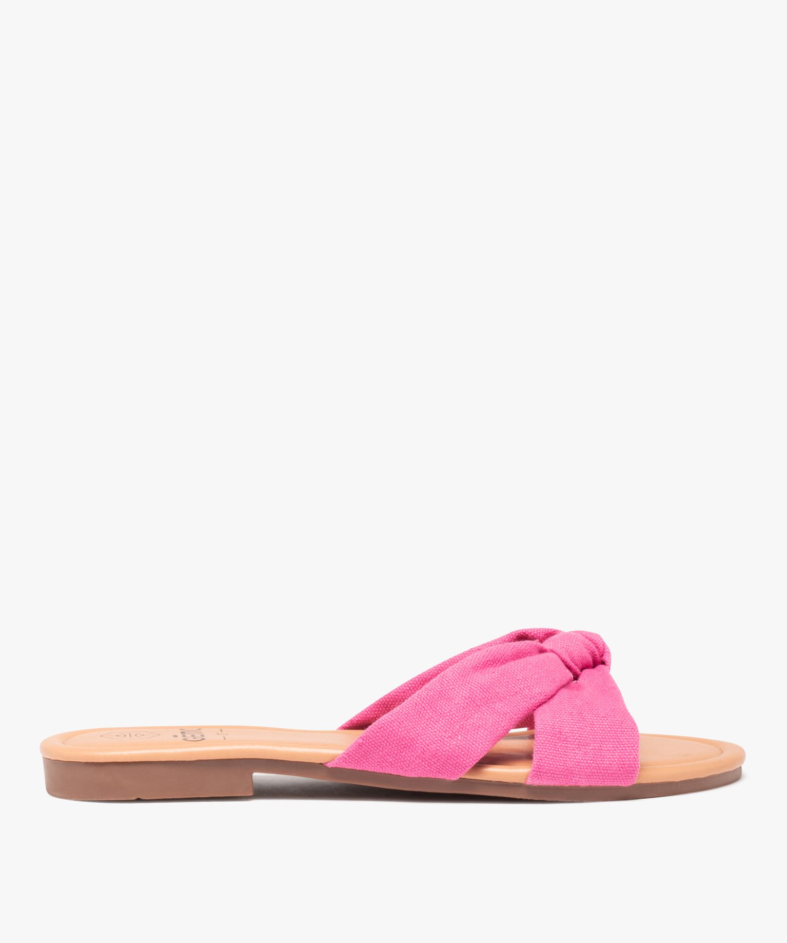 Mules femme à talon plat et dessus en toile drapée rose | GEMO