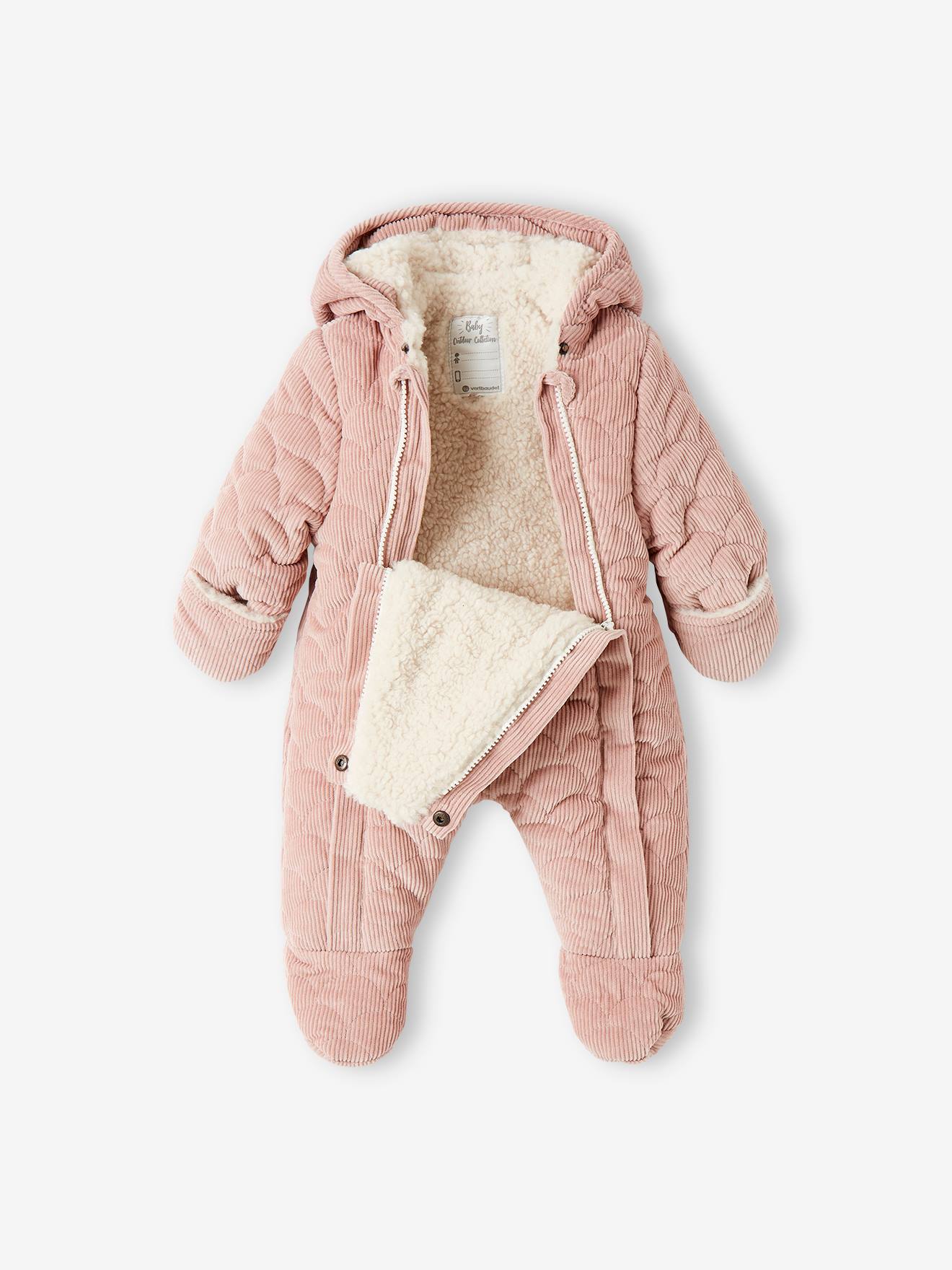 Vertbaudet Baby Winter-Overall samt, Wattierung Recycling-Polyester - zartrosa