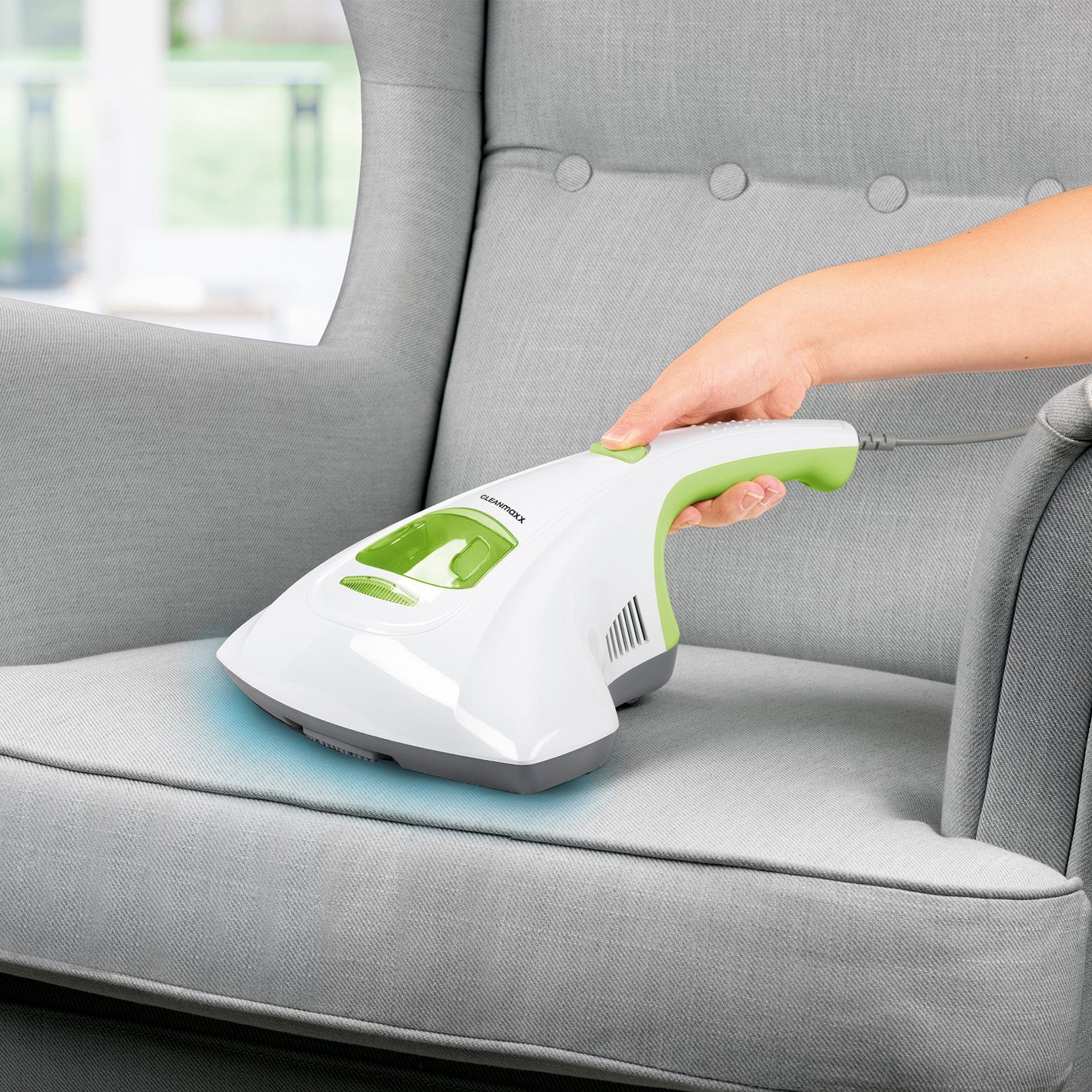 CLEANmaxx Matratzenreinigungsgerät Milben-Handstaubsauger mit UV-C-Licht 300W - Weiß/Limegreen