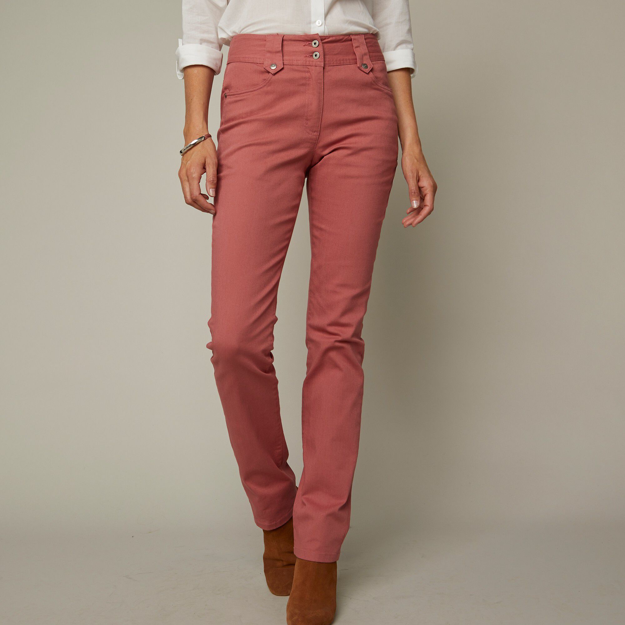 Pantalon droit taille haute effet denim
