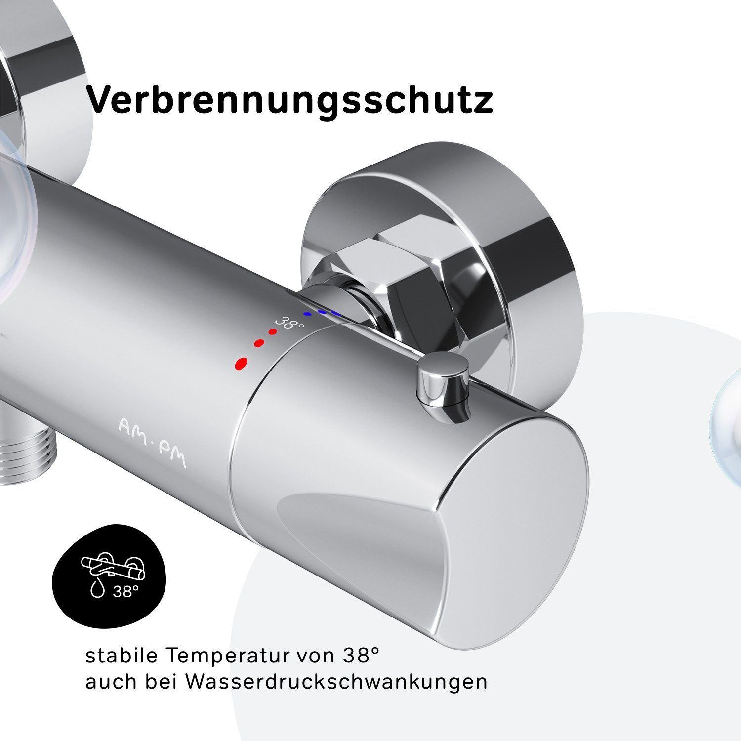AM.PM Brausethermostat Duscharmaturen mit Thermostat Hit FTA40000 langlebig, stabil (ohne Auslauf) mit Antikalk-System leistet einen Verbrühschutz bei 38°C,rostbeständig