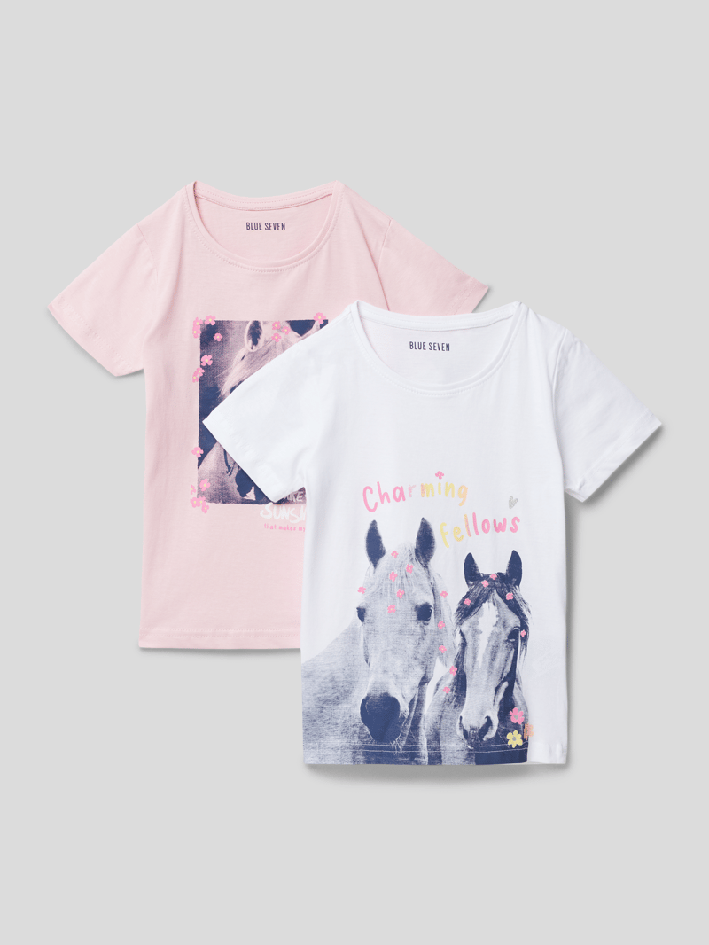 T-Shirt mit Motiv-Print im 2er-Pack in rosa