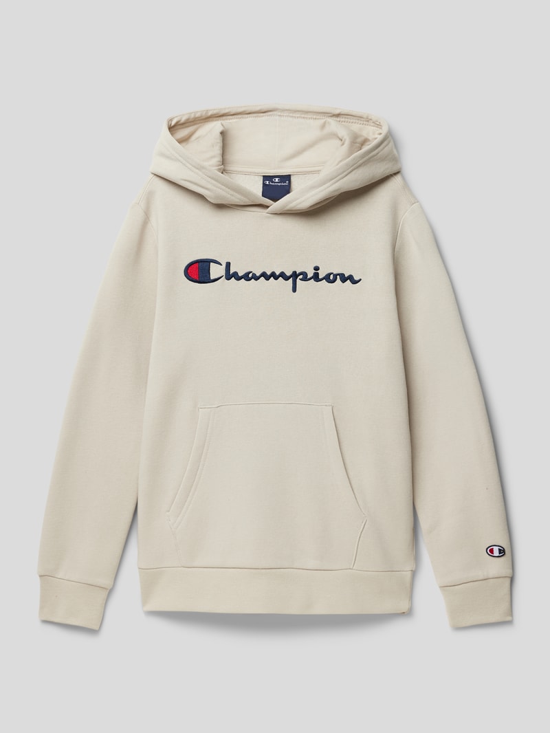 Hoodie mit Label-Stitching in ecru