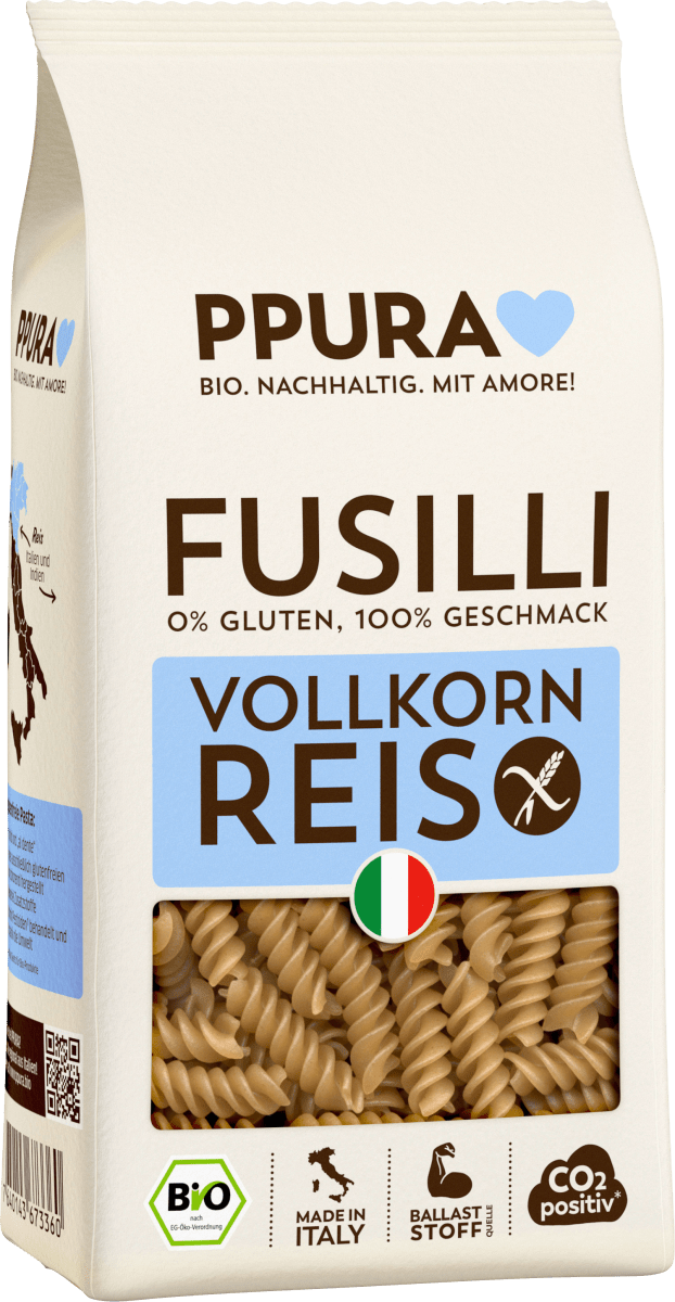 Nudeln, Fusilli aus Vollkornreis, glutenfrei, 400 g