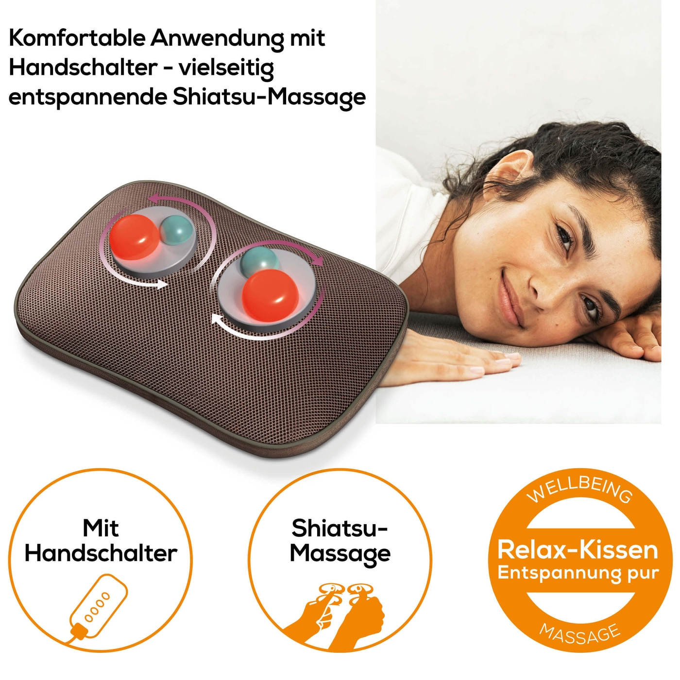 Beurer Shiatsu-Massagekissen MG 147-Fixierbares Massagekissen mit Shiatsu-Massage, Wärmefunktion & Handschalter