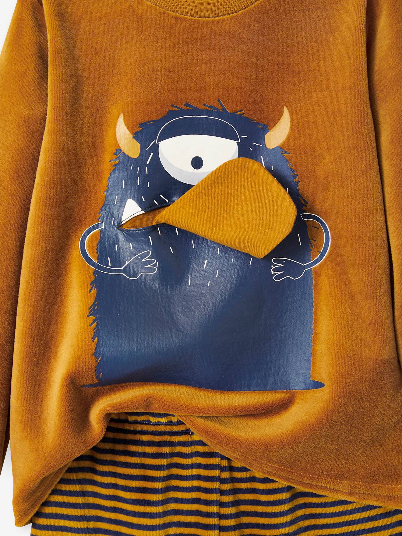 Pyjama ludique monstre velours garçon caramel