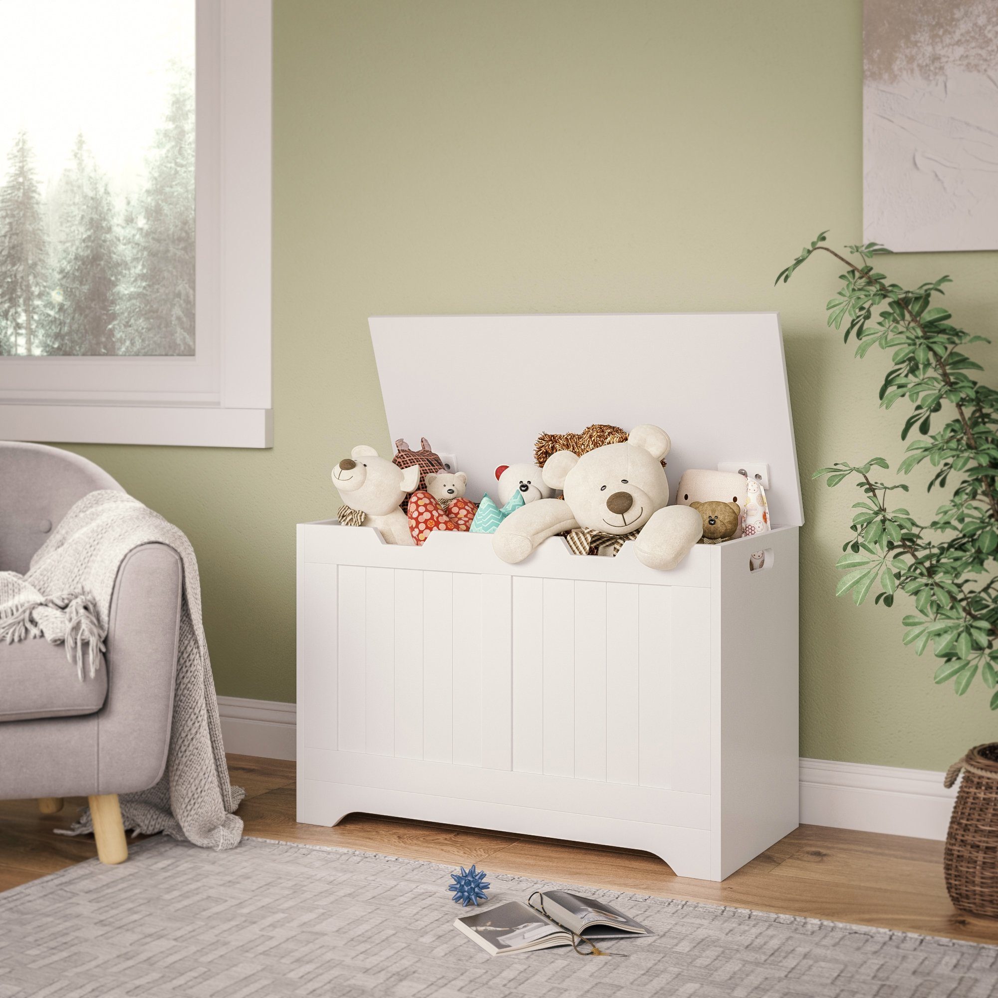 Meerveil Badkommode Badezimmerschrank, Spielzeugkiste, Sitztruhe, Sitzbank, Sitzhocker, 72 x 48 x 36 cm, Weiß
