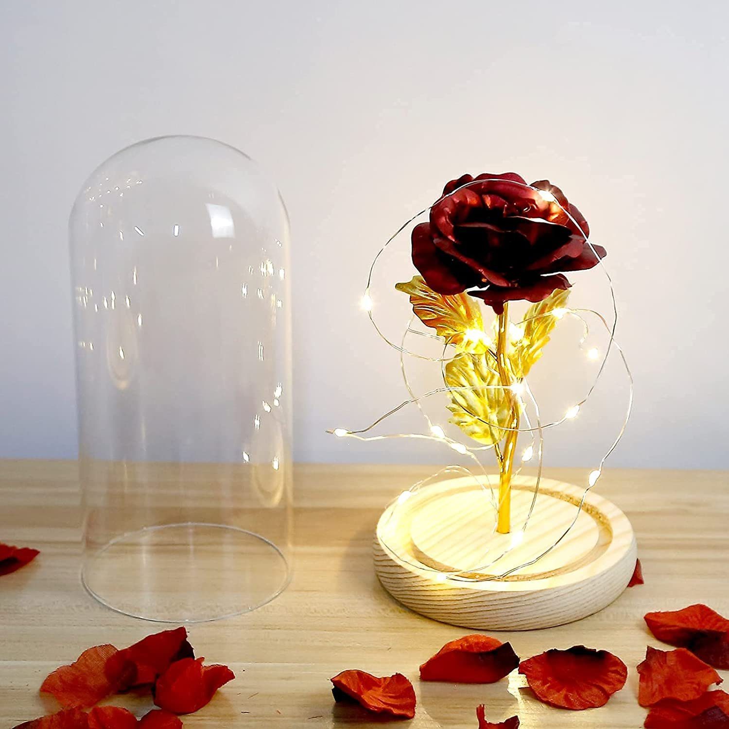 Kunstblume Geschenke für Frauen, Ewige Rose im Glas mit LED-Licht, AKKEE, Höhe 21 cm, für Frauen/Mama,Valentinstag Muttertag Geburtstag Weihnachten