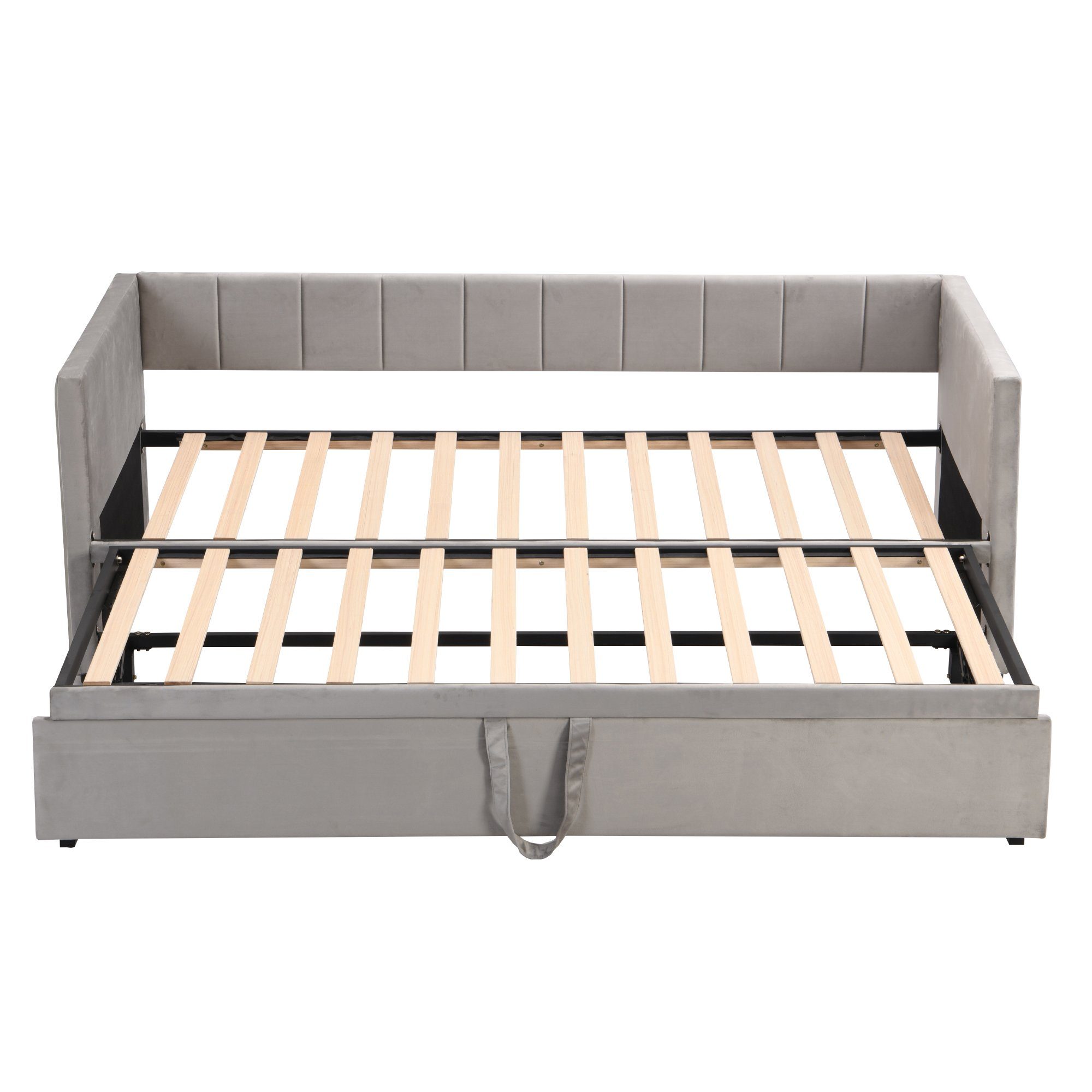 HAUSS SPLOE Schlafsofa Tagesbett Polsterbett Kinderbett Ausziehbares Schlafsofa, mit Lattenrosten Schlafsofa aus Samtstoff, Ohne Matratze, 90/180*200cm, Hellgrau