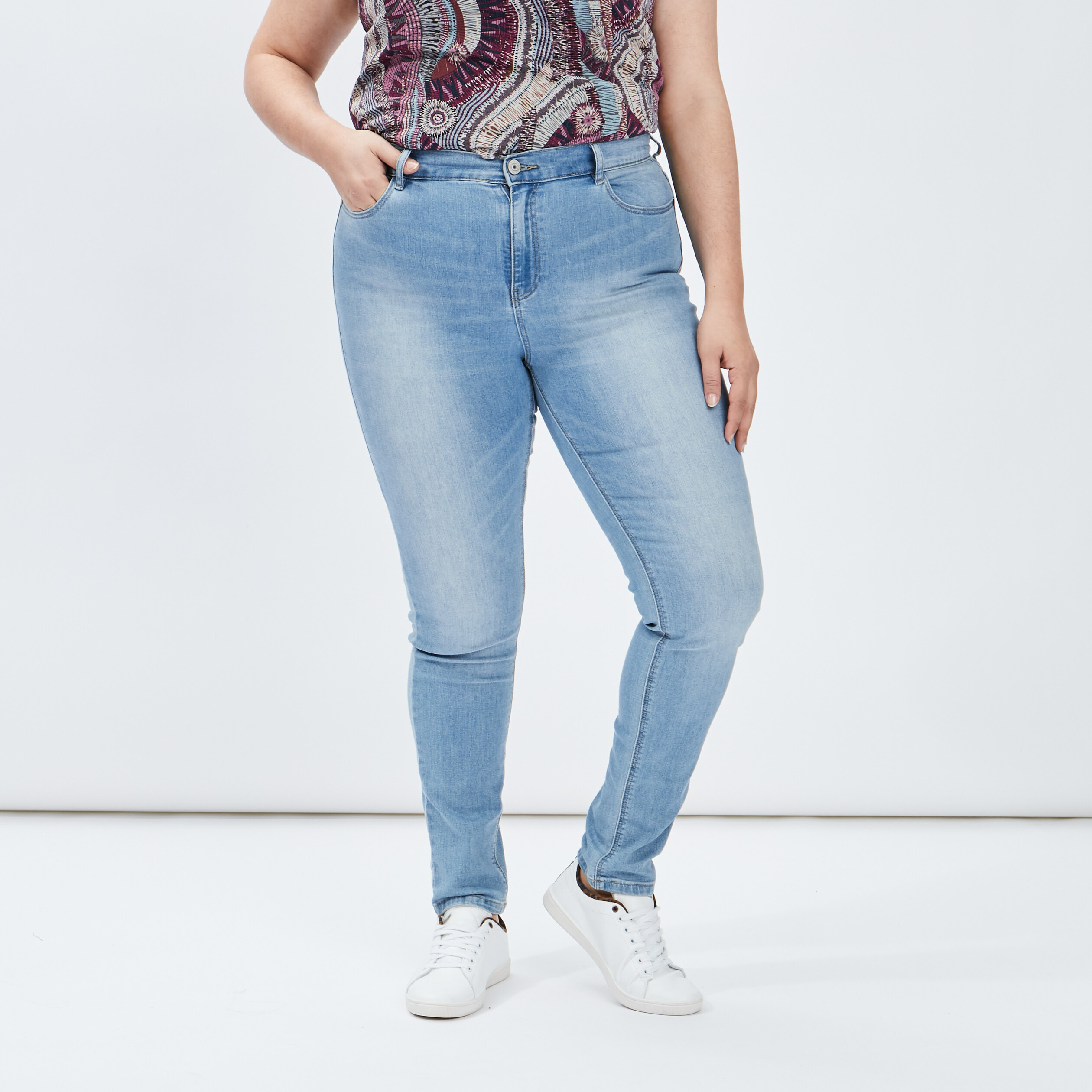 Jeans slim taille ajustable denim double stone femme grande taille | La Halle