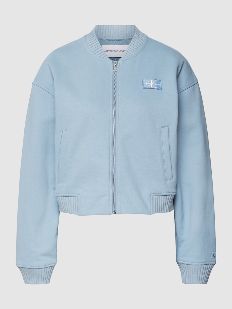 Sweatjacke mit Label-Patch Modell 'BADGE BOMBER HEAVYWEIGHT' in hellblau