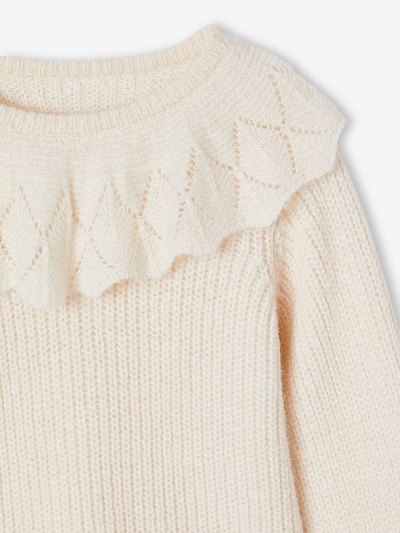 Pull fantaisie à collerette fille beige poudré