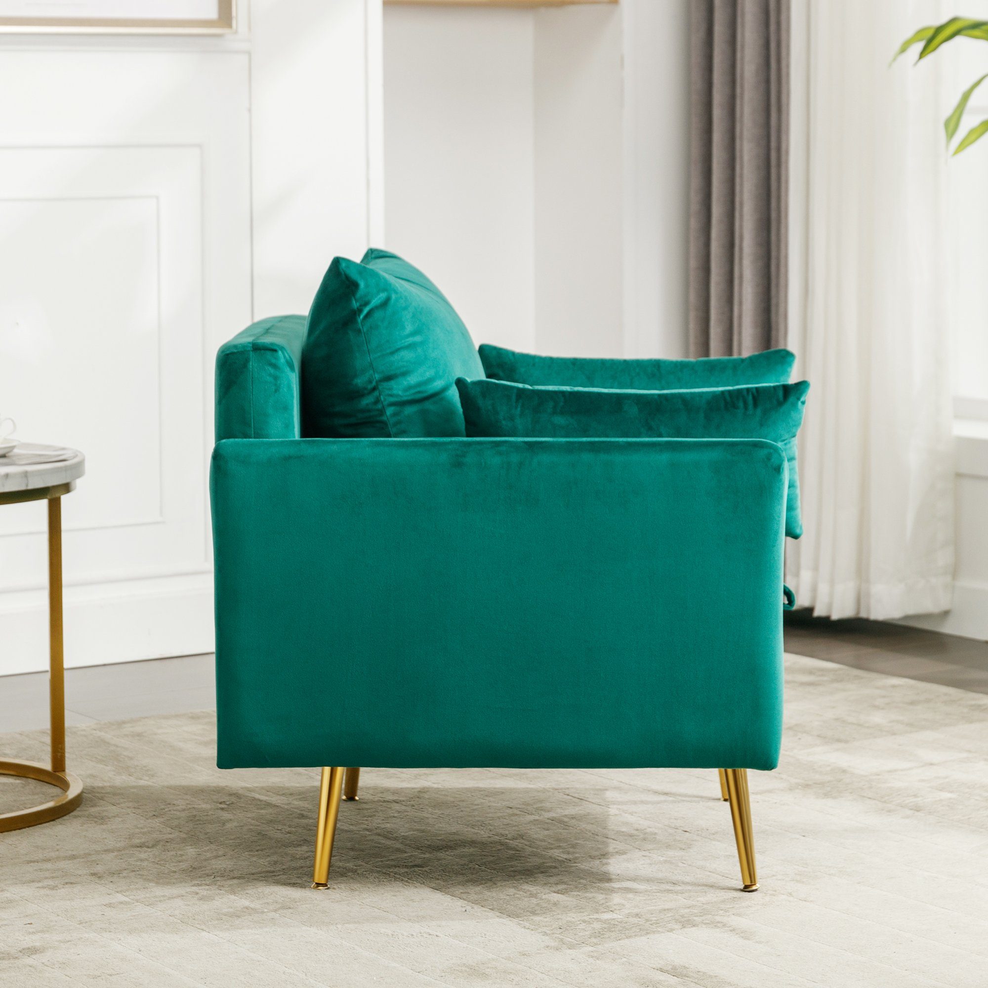 REDOM Sessel Loungesessel, Einzelsessel, Polstersessel, mit Stauraum (Moderner Samtstuhl), Sessel mit Kissen, mit roségoldenen Metallbeinen