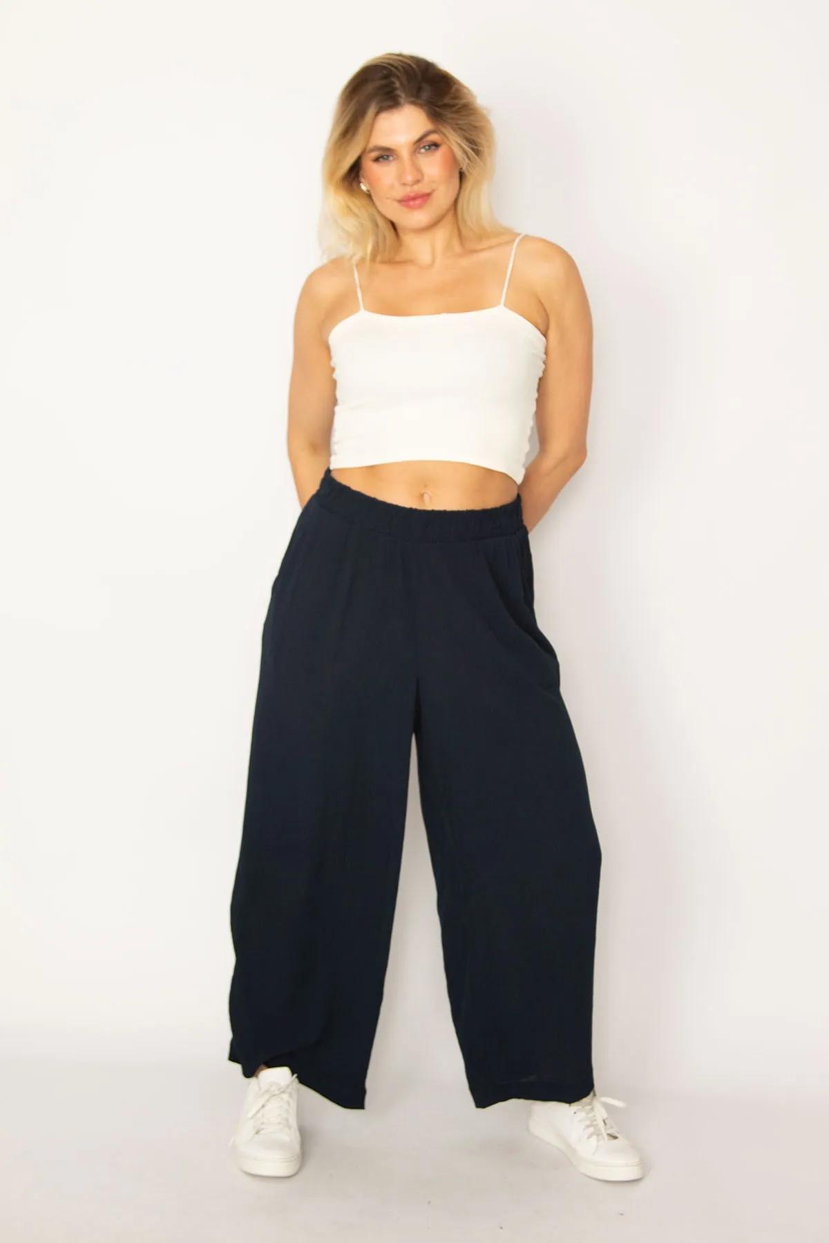 Şans  Damen-Hose aus gedrehtem, gewebtem Viskose-Gewebe, große Größe, mit elastischem Bund und Seitentaschen 65n34290