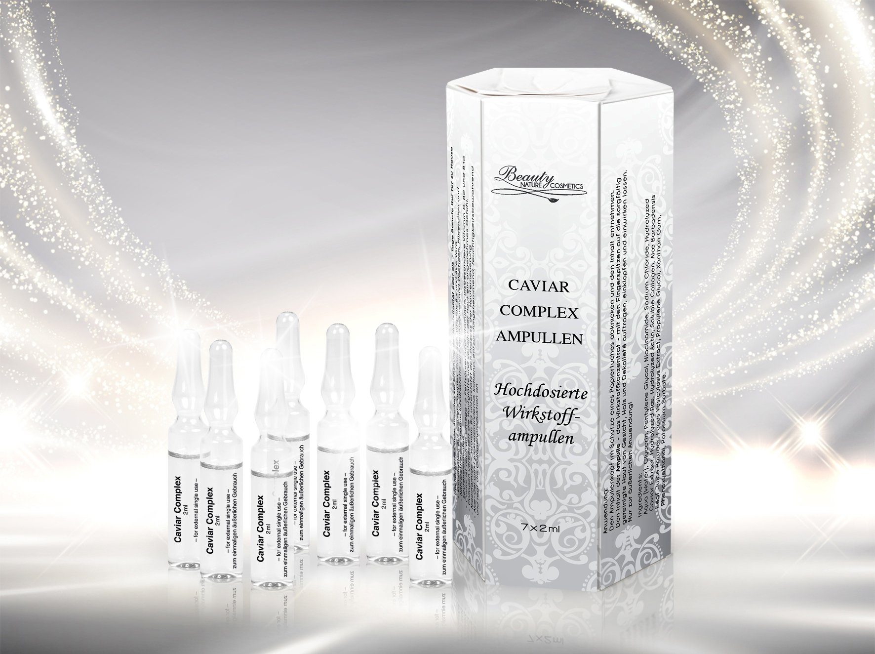 Beauty Nature Cosmetics Augenpflege-Set Caviar Complex Wirkstoffampullen, Anti-Aging, hochdosierte Anti Falten Wirkung, Aloe Vera kühlt angenehm, b