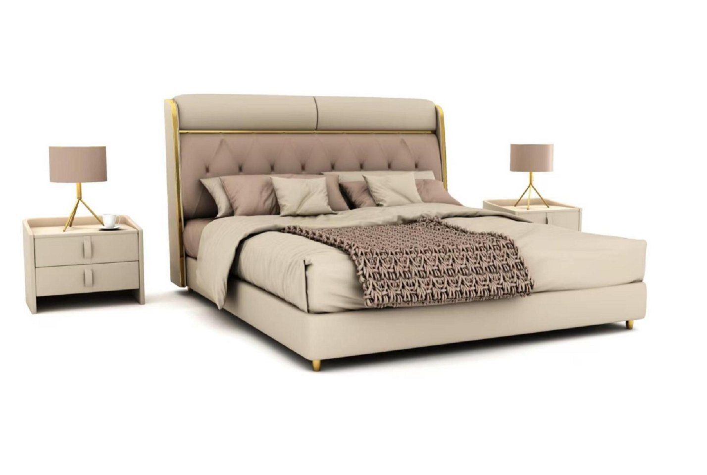 JVmoebel Bett Stilvolles Beiges Schlafzimmer Bett Doppelbett Moderner (1-tlg., Nur Bett), Made in Europa