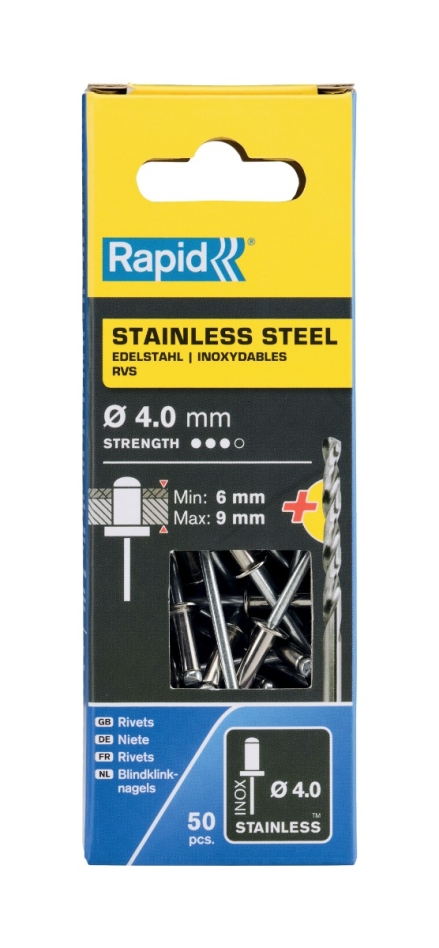 Rapid 5000394 RVS ștergătoare cu clips Ø4,0 x 12 mm 50 bucăți
