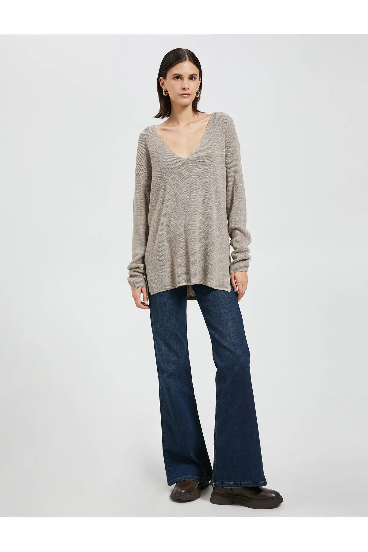 Koton  Pullover mit V-Ausschnitt, Oversize-Langarm, Kaschmir-Struktur