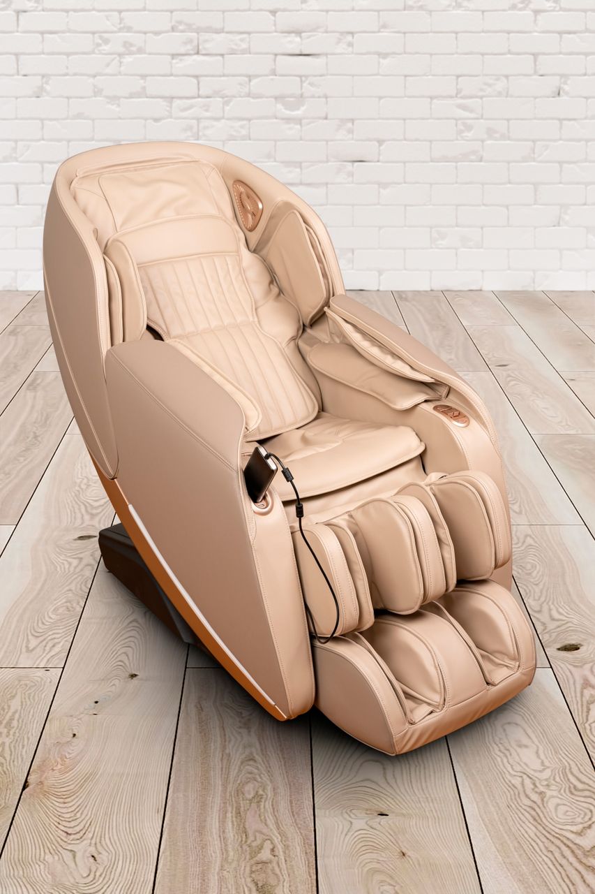 PureHaven Massage-Sessel 180x77x55 cm Knet- und Klopfmassage Heizfunktion Bluetooth USB Sprachsteuerung beige PU-Leder Fuß- Rücken- und Gesäßmassage