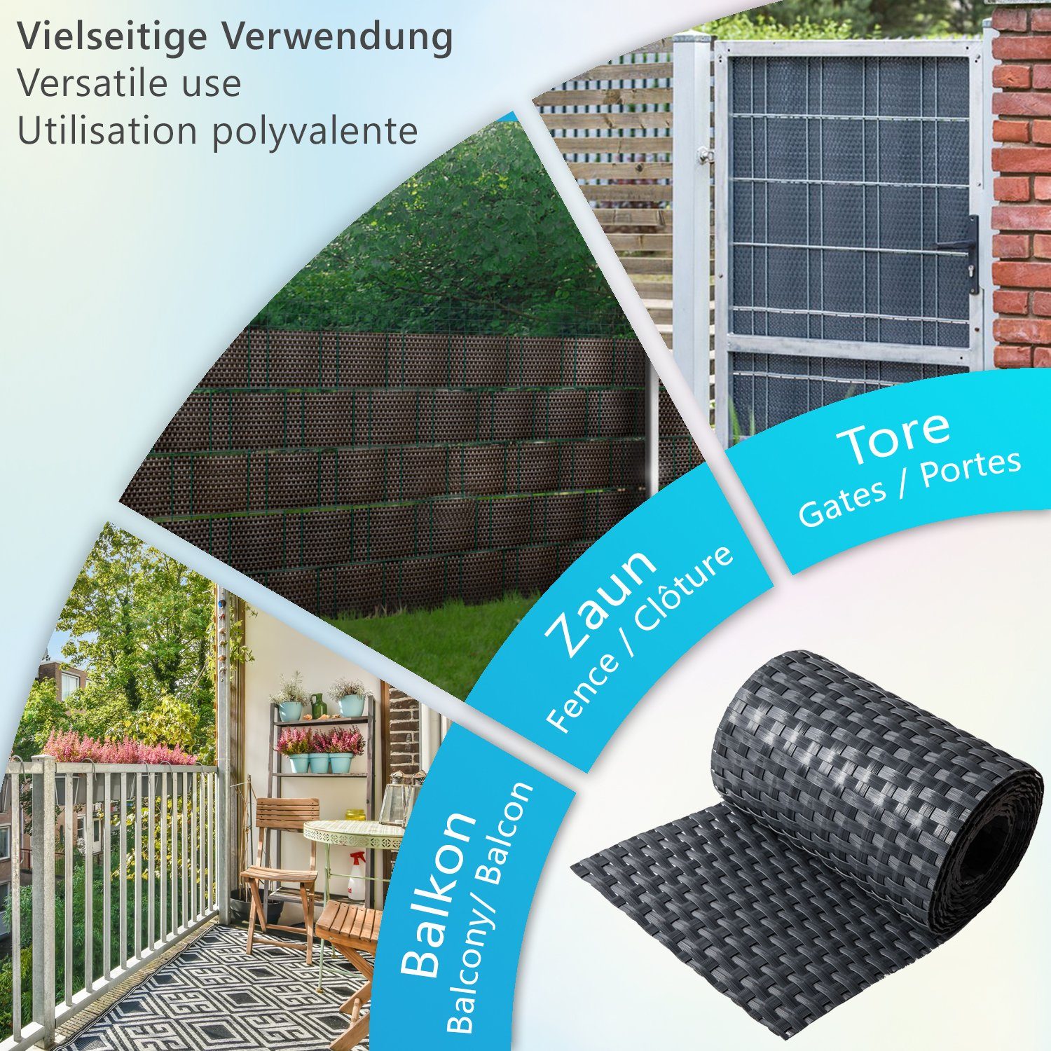 NYVI Sichtschutzstreifen Sichtschutzstreifen Privafence 255x19 cm für Zaun, (1-St), Polyrattan 3D Optik, Wetterfest, Reißfest