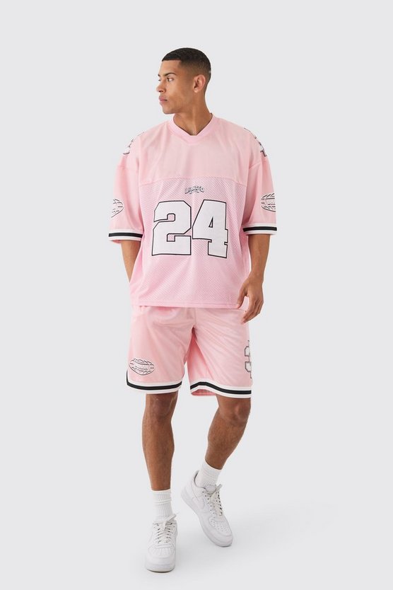 Baseball T-Shirt & Shorts mit Mesh & Satin Applikation