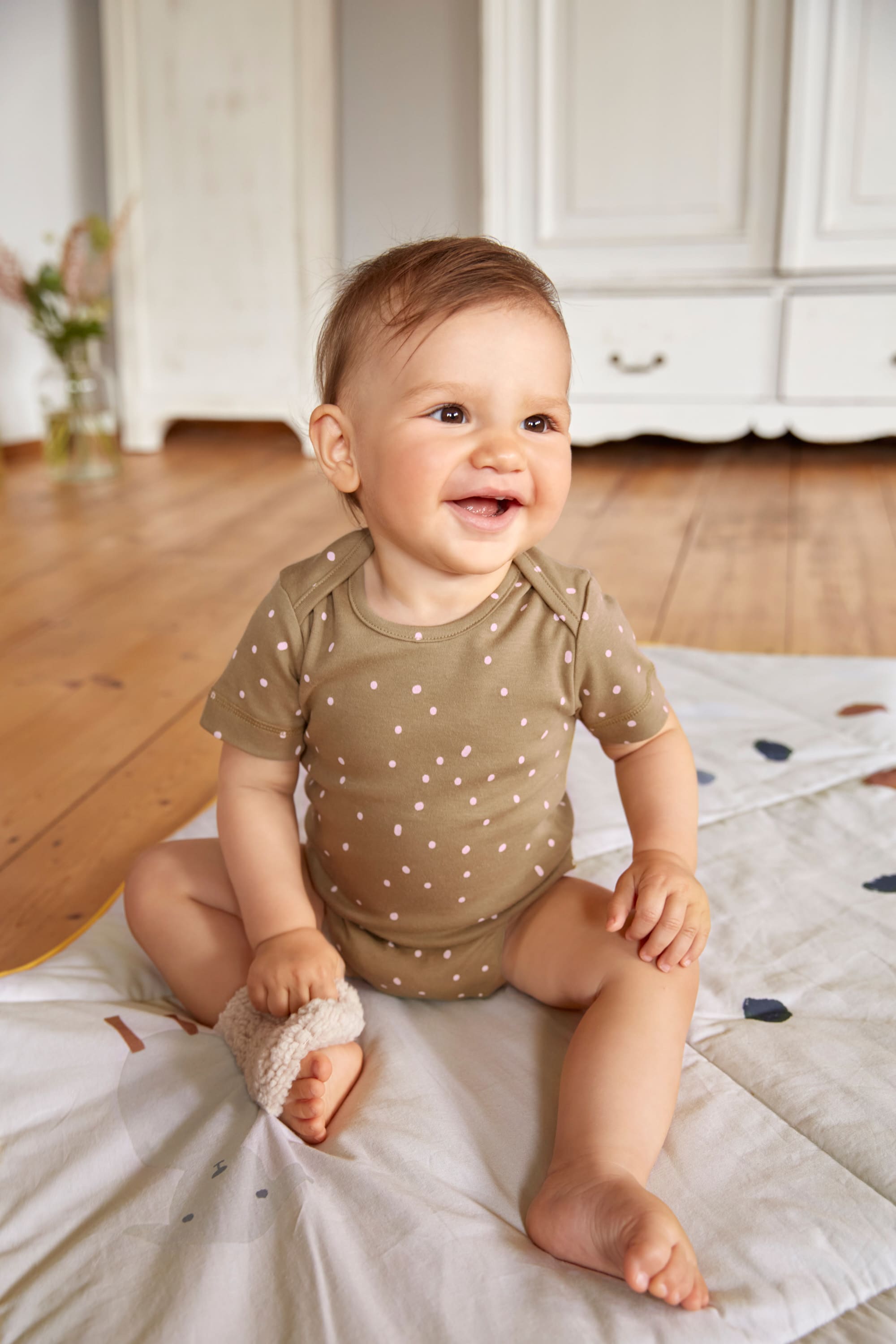 Baby Body kurzarm - Bio Baumwolle, Punkte, Gelb