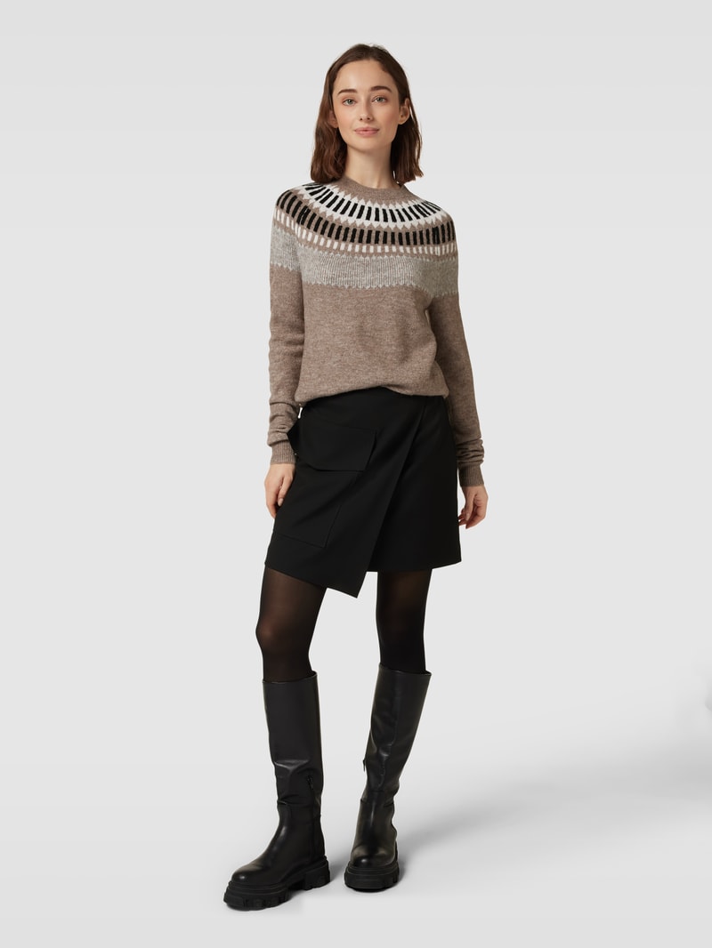 Strickpullover mit Rundhalsausschnitt in taupe meliert