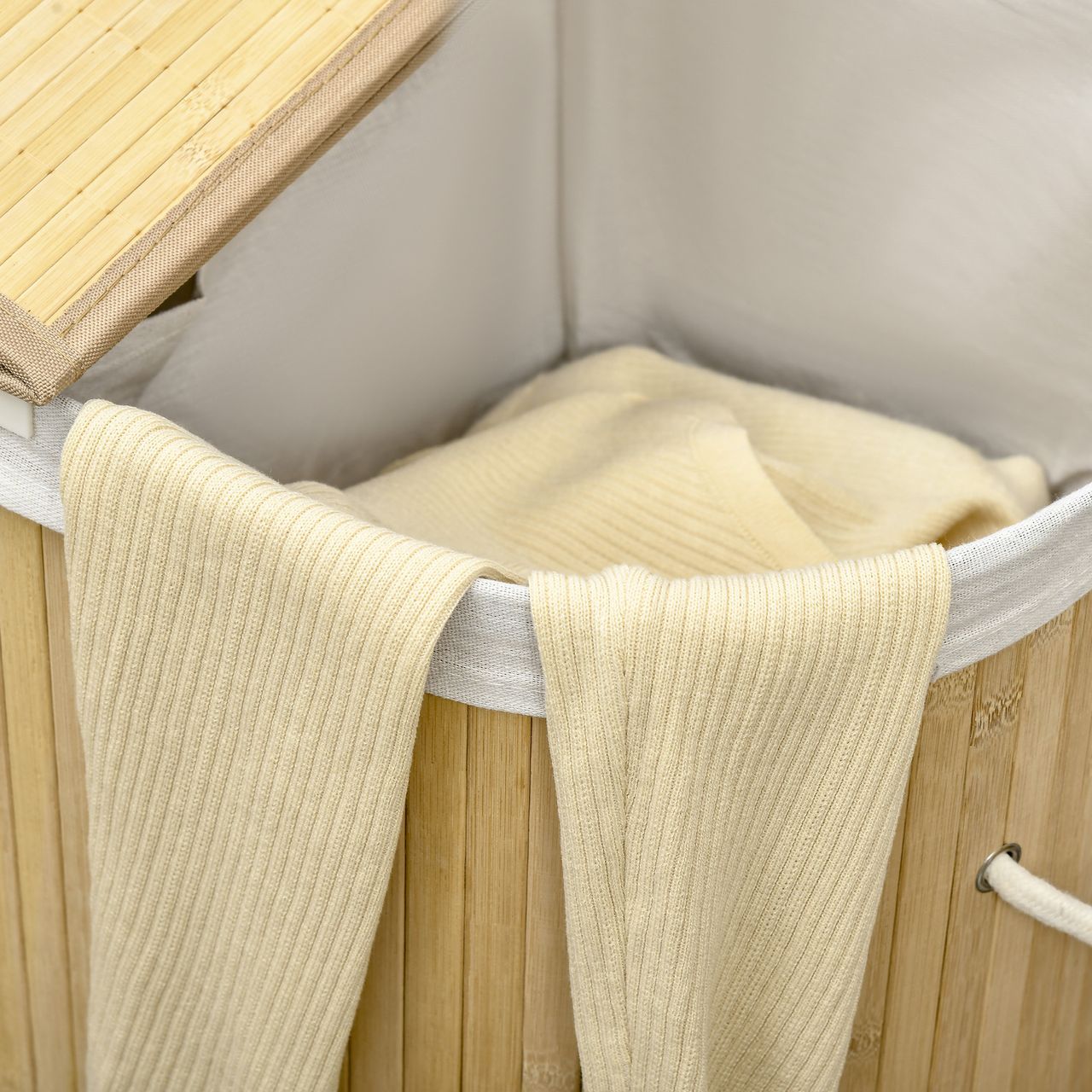 HOMCOM Wäschekorb 100L Wäschebox mit Deckel, Griff, 2 Abschnitten Bambus Natur